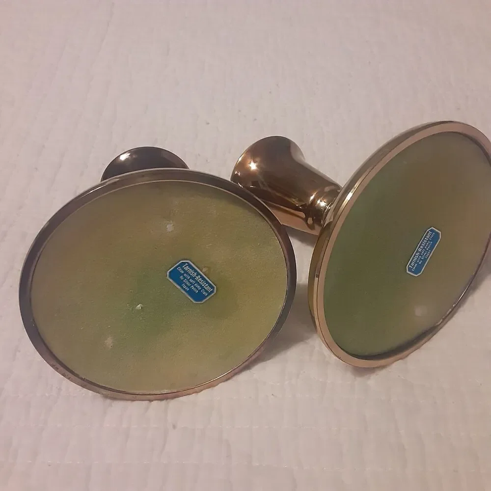 Vintage Tarnish Resistant Copper Plate /Glass Candlesticks ×2